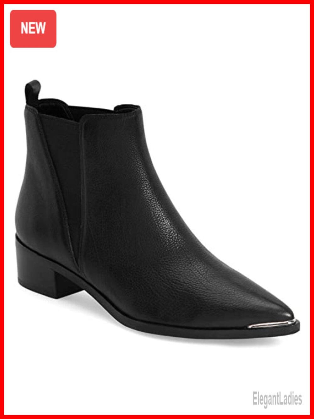 Womens Chelsea Ankle Boots Faux Leather Pointed Toe Chunky Stacked Low Heel